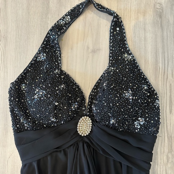 Black Halter Formal Dress with Silver Rhinestones - Picture 9 of 11